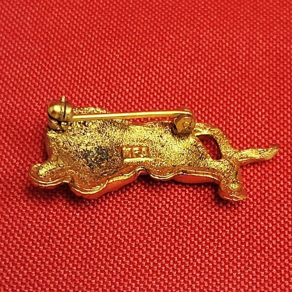 Gold Toned Crouching Tiger Brooch Pin Marked MF - Picture 4 of 11